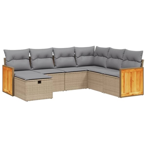 vidaXL havesofasæt 7 dele med hynder polyrattan beige