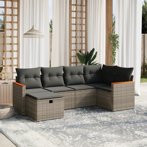 vidaXL sofasæt til haven 6 dele med hynder polyrattan grå