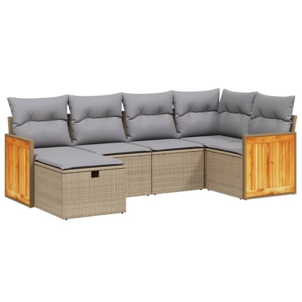 vidaXL havesofasæt 6 dele med hynder polyrattan beige