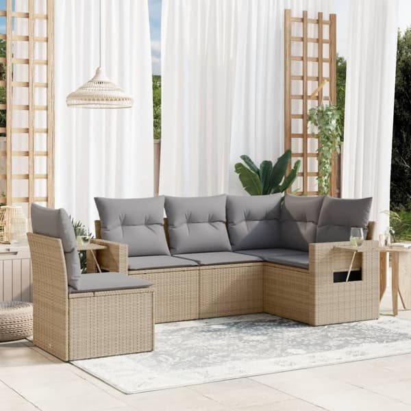 vidaXL sofasæt til haven 5 dele med hynder polyrattan beige