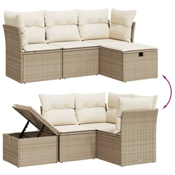 vidaXL sofasæt til haven 4 dele med hynder polyrattan beige