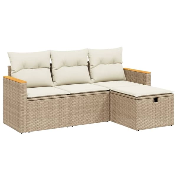 vidaXL sofasæt til haven 4 dele med hynder polyrattan beige
