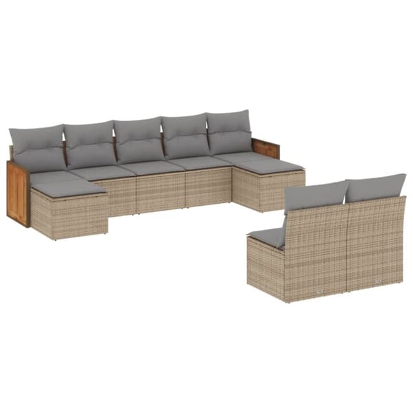 vidaXL sofasæt til haven 9 dele med hynder polyrattan beige