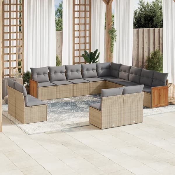 vidaXL sofasæt til haven 13 dele med hynder polyrattan beige
