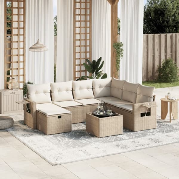 vidaXL sofasæt til haven 8 dele med hynder polyrattan beige