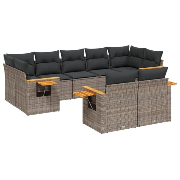 vidaXL sofasæt til haven 9 dele med hynder polyrattan grå