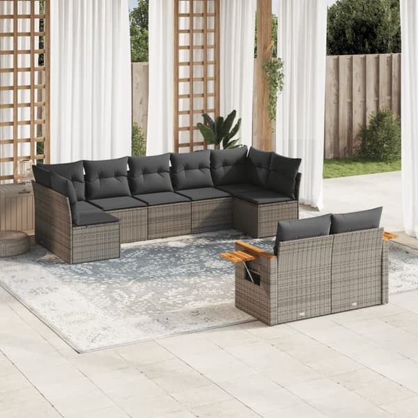 vidaXL sofasæt til haven 9 dele med hynder polyrattan grå