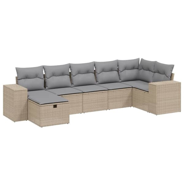 vidaXL havesofasæt 7 dele med hynder polyrattan beige