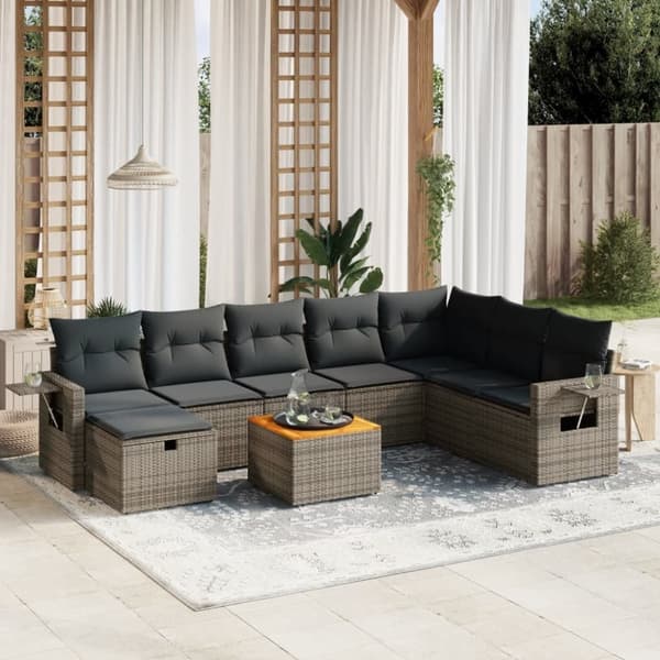 vidaXL sofasæt til haven 9 dele med hynder polyrattan grå