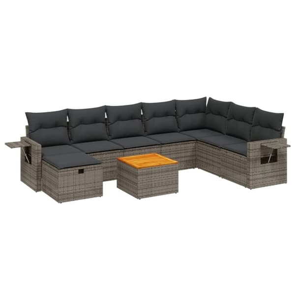 vidaXL sofasæt til haven 9 dele med hynder polyrattan grå