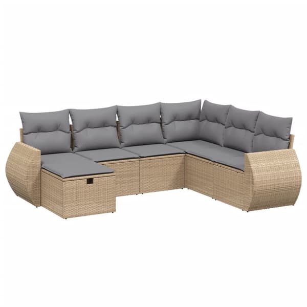 vidaXL Soffgrupp för trädgård med dynor 7 delar mixbeige konstrotting