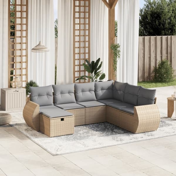 vidaXL Soffgrupp för trädgård med dynor 7 delar mixbeige konstrotting