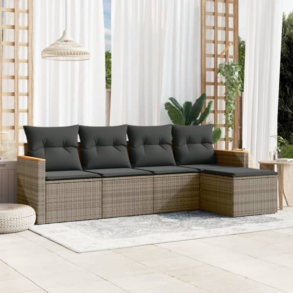 vidaXL sofasæt 5 dele med hynder polyrattan grå