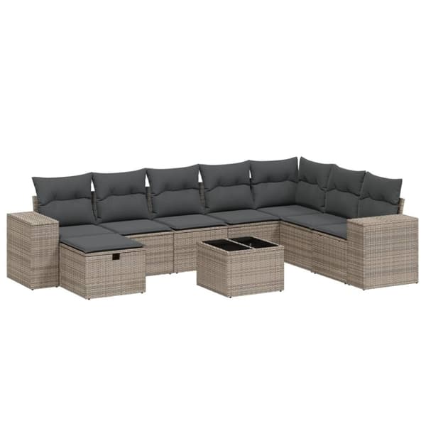 vidaXL sofasæt til haven 9 dele med hynder polyrattan grå