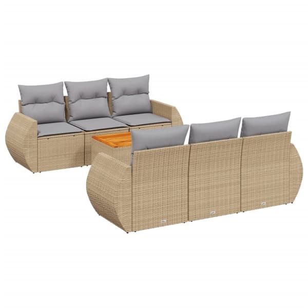 vidaXL sofasæt til haven 7 dele med hynder polyrattan beige