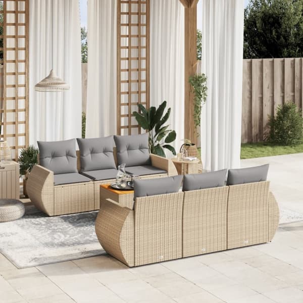 vidaXL sofasæt til haven 7 dele med hynder polyrattan beige