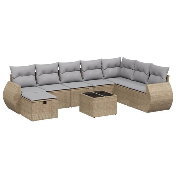 vidaXL spisebordssæt til haven 9 dele med hynder polyrattan beige