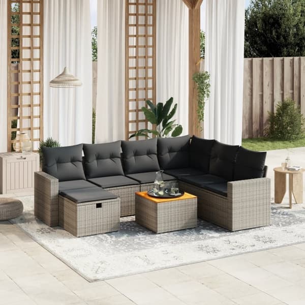 vidaXL sofasæt til haven 8 dele med hynder polyrattan grå