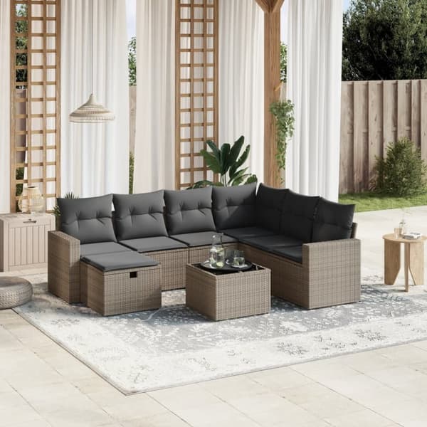 vidaXL sofasæt til haven 8 dele med hynder polyrattan grå