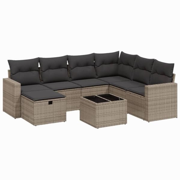 vidaXL sofasæt til haven 8 dele med hynder polyrattan grå