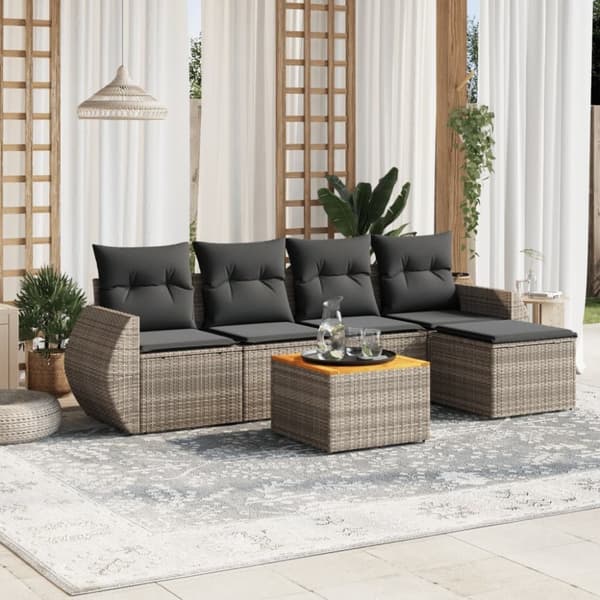 vidaXL sofasæt til haven 6 dele med hynder polyrattan grå