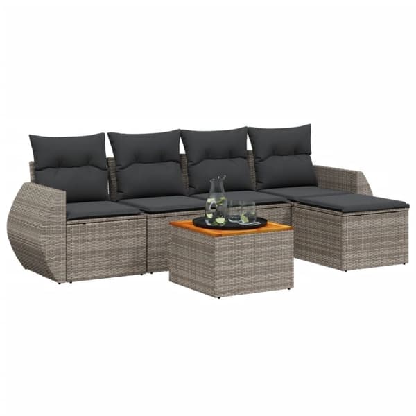 vidaXL sofasæt til haven 6 dele med hynder polyrattan grå