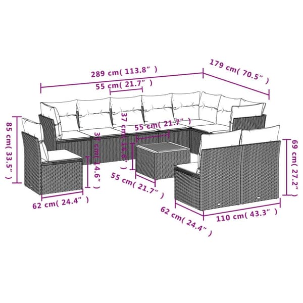 vidaXL sofasæt til haven 11 dele med hynder polyrattan beige