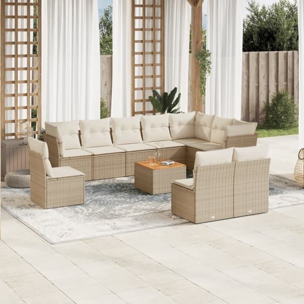 vidaXL sofasæt til haven 11 dele med hynder polyrattan beige