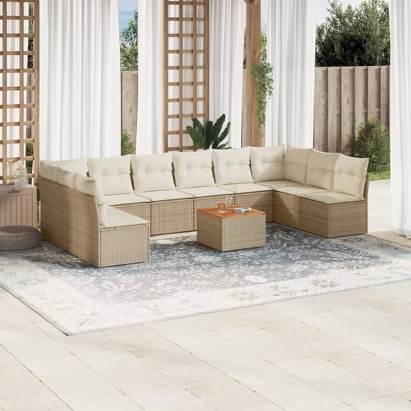 vidaXL sofasæt til haven 11 dele med hynder polyrattan beige