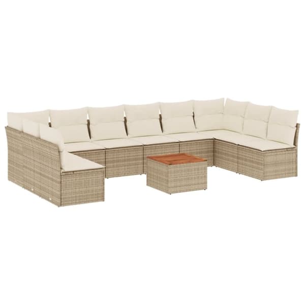vidaXL sofasæt til haven 11 dele med hynder polyrattan beige
