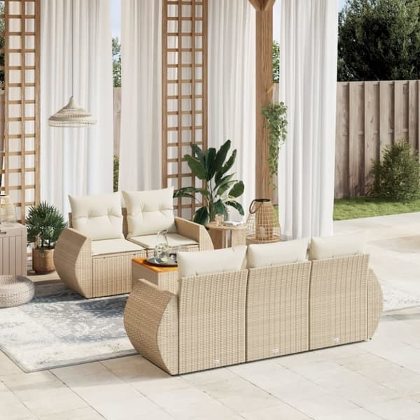vidaXL sofasæt til haven 6 dele med hynder polyrattan beige