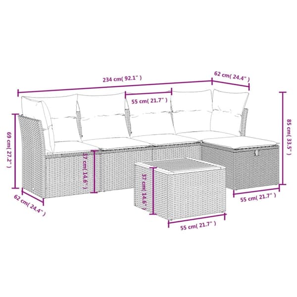 vidaXL sofasæt til haven 6 dele med hynder polyrattan beige