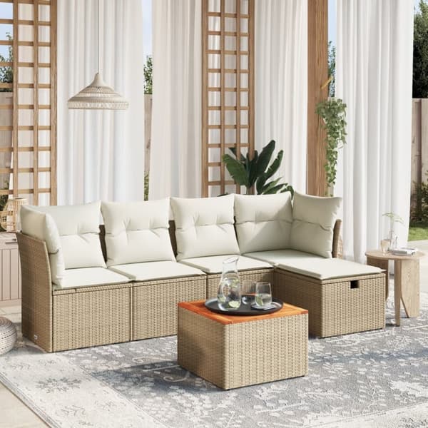 vidaXL sofasæt til haven 6 dele med hynder polyrattan beige