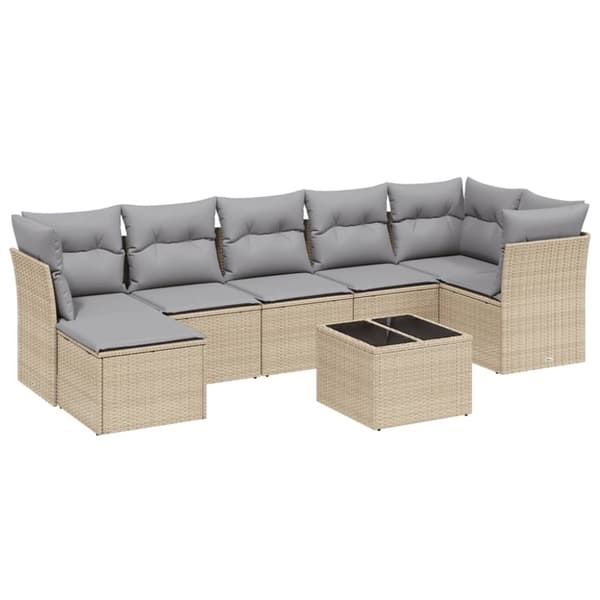 vidaXL havesofasæt 8 dele med hynder polyrattan beige
