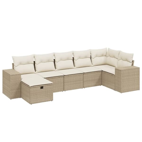 vidaXL sofasæt til haven 7 dele med hynder polyrattan beige
