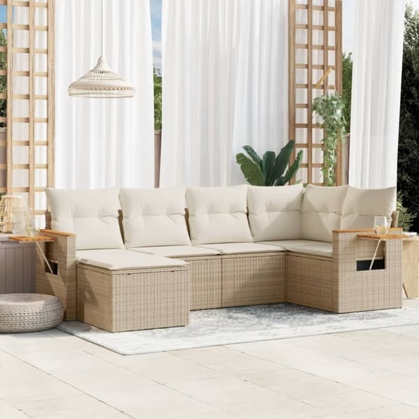 vidaXL sofasæt til haven 6 dele med hynder polyrattan beige