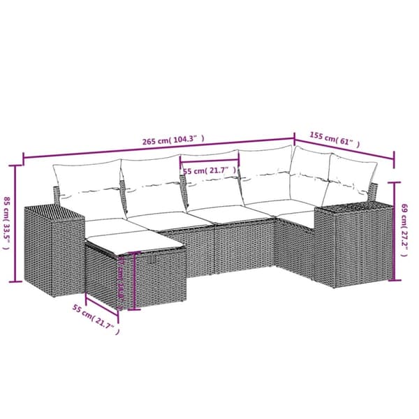 vidaXL sofasæt til haven 6 dele med hynder polyrattan beige