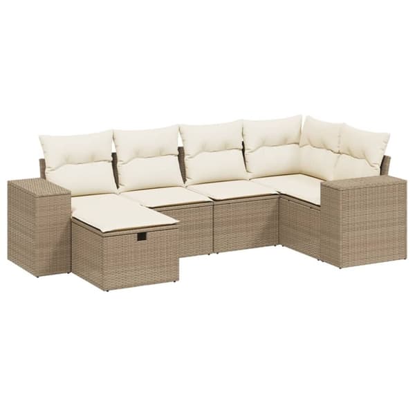 vidaXL sofasæt til haven 6 dele med hynder polyrattan beige