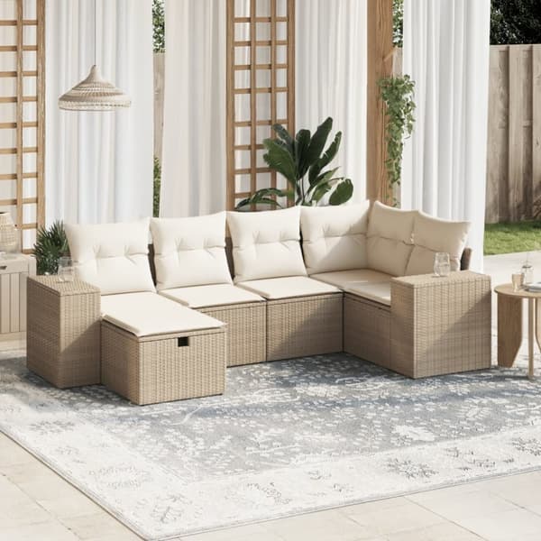 vidaXL sofasæt til haven 6 dele med hynder polyrattan beige