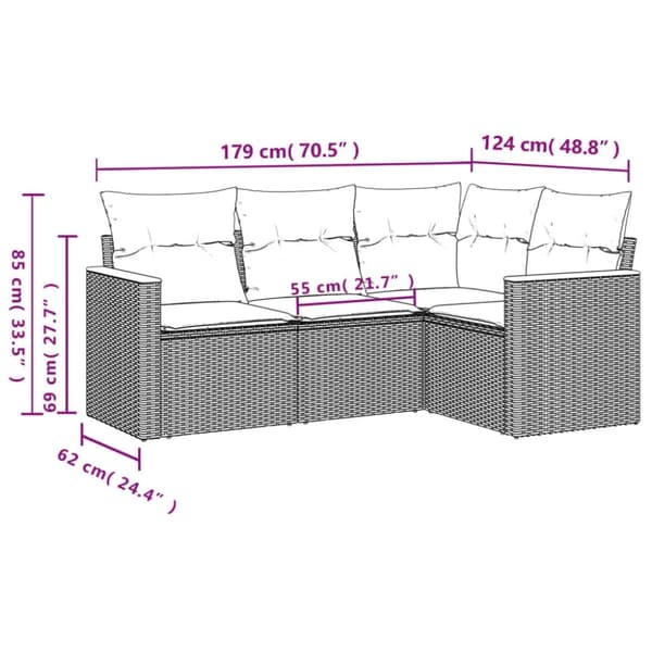 vidaXL sofasæt til haven 4 dele med hynder polyrattan grå