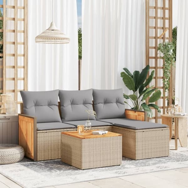 vidaXL sofasæt til haven 5 dele med hynder polyrattan beige