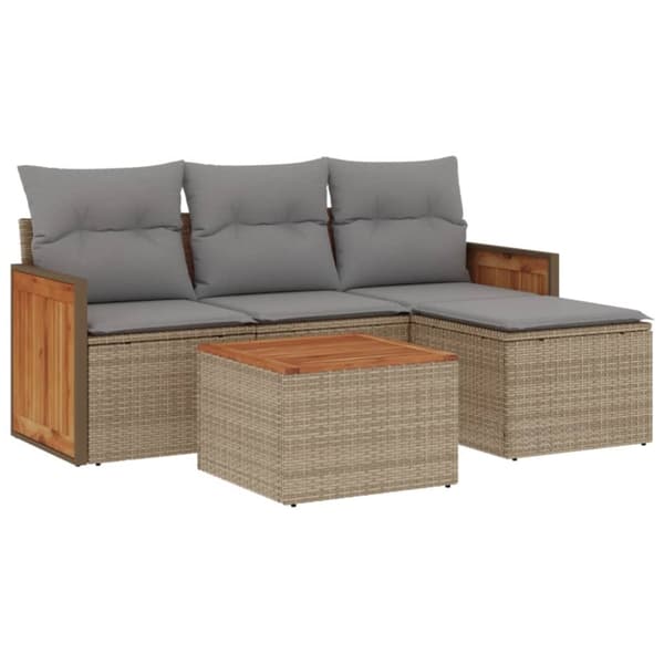 vidaXL sofasæt til haven 5 dele med hynder polyrattan beige