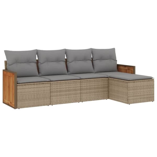 vidaXL sofasæt til haven 5 dele med hynder polyrattan beige