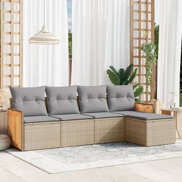 vidaXL sofasæt til haven 5 dele med hynder polyrattan beige