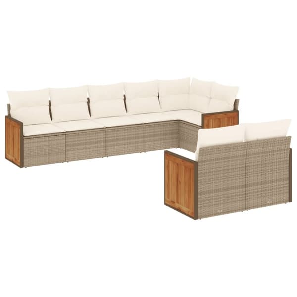 vidaXL sofasæt til haven 8 dele med hynder polyrattan beige