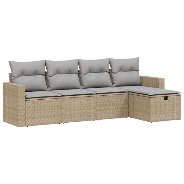 vidaXL havesofasæt 5 dele med hynder polyrattan beige