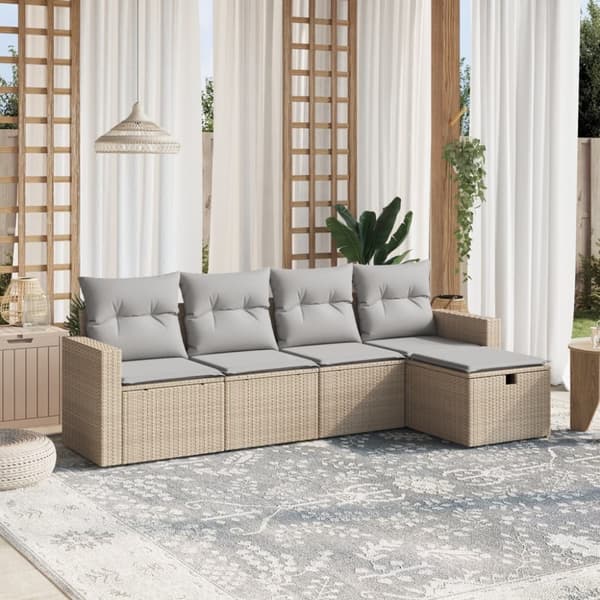 vidaXL havesofasæt 5 dele med hynder polyrattan beige