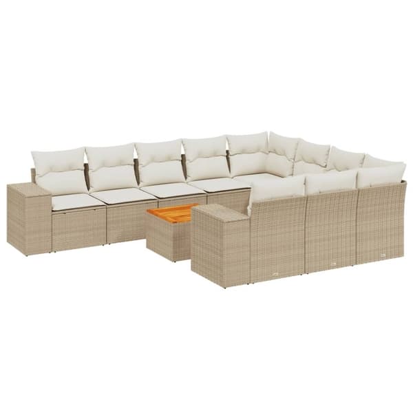 vidaXL Loungegrupp för trädgården m. dynor 11 delar beige konstrotting