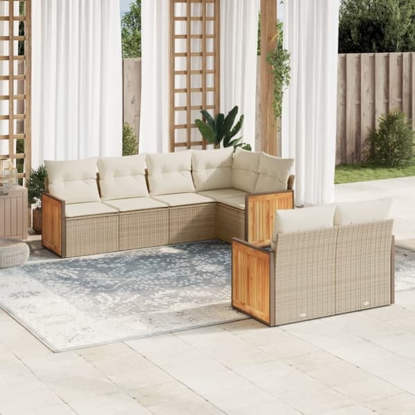 vidaXL sofasæt til haven 7 dele med hynder polyrattan beige