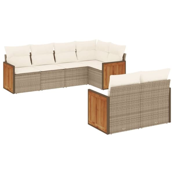 vidaXL sofasæt til haven 7 dele med hynder polyrattan beige